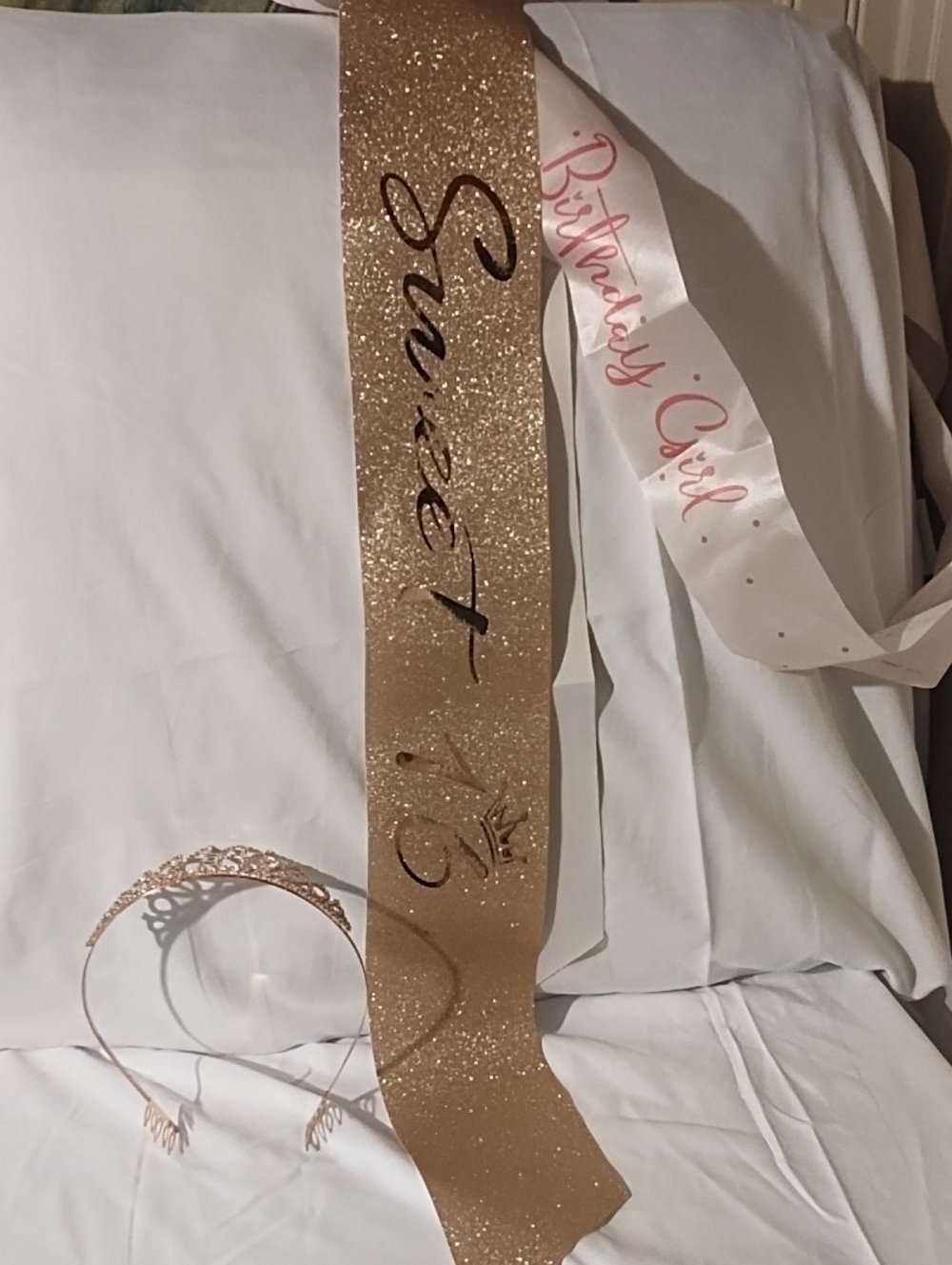 Gold Glitter "Sweet 16" Sash and Tiara Set - Birthday Accessory NWOT.